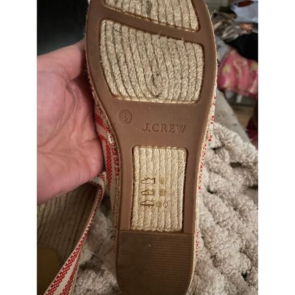 J.Crew Red Stripe Espadrilles Raffia Parrot Palm Tree Flats Vacation Cruise 8,5 - Picture 7 of 9